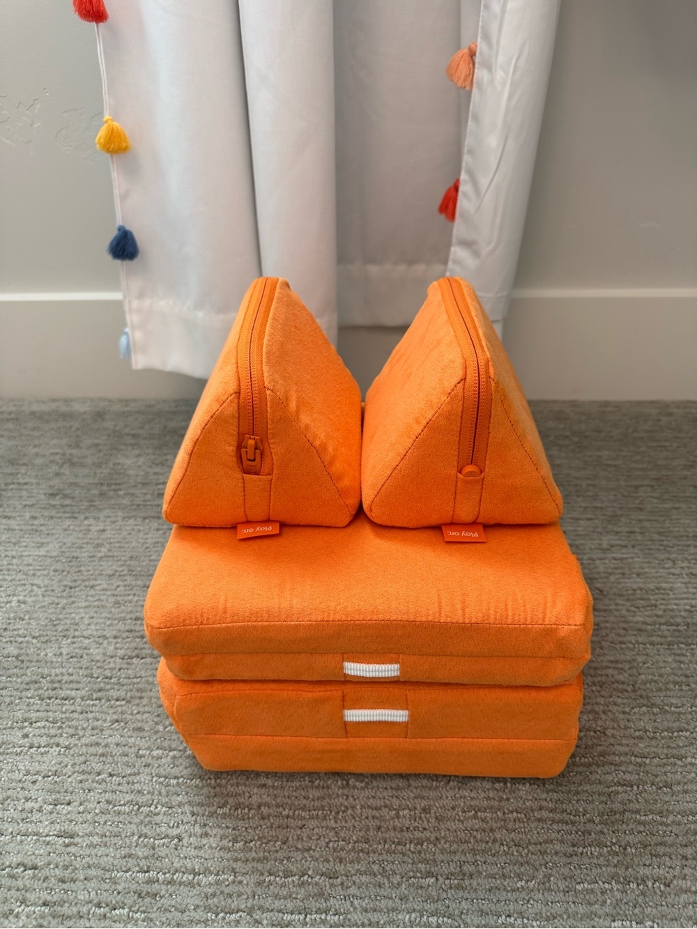 Mini Nugget New (Not in Box) Orange Triangular Zip Pouches with Folded Cushions